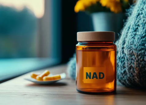 do NAD injections work showing a vial and syringe with a research and results concept