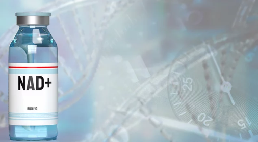 NAD injections for metabolism showing a vial and syringe with metabolic health concept